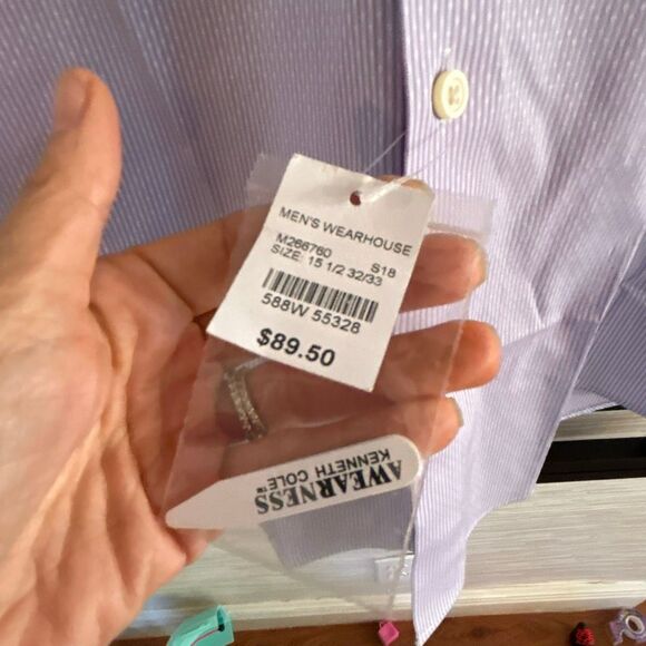 NWT Kenneth Cole awarness men's Button down shirt lavender purple size 15 1/2 32 - Picture 2 of 5